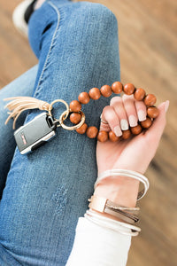 Wood Bangle Bracelet with Tassel Key Ring