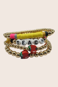 Teacher Stack Bracelet Pencil & Apples