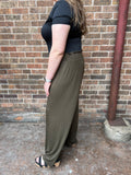 Smocked Waist Wide Leg Knit Pants