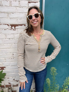 Striped Snow Washed Long Sleeve Henley