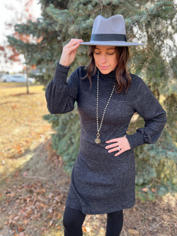 Turtle Neck Long Sleeve Midi Dress