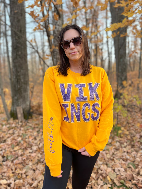 Vikings Faux Sequin and Embroidery Crewneck