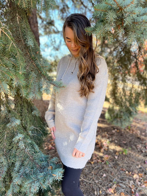 Chunky Waffle Knit Hoodie Tunic/Dress