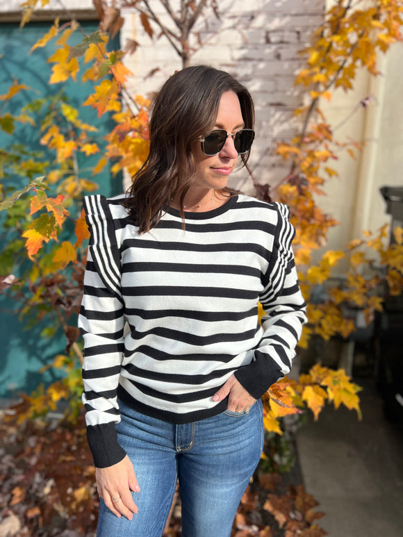 Striped Ruffled Sleeve Sweater