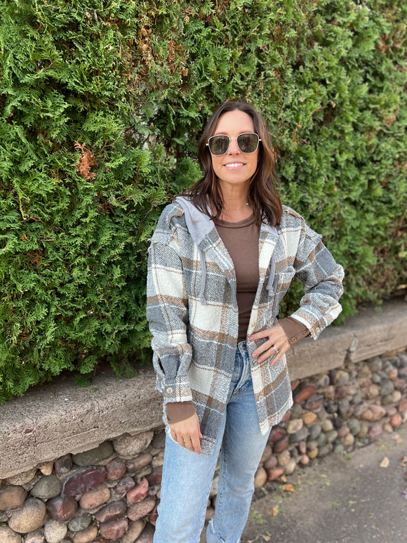 Oversized Plaid Casual Hoodie Shacket