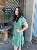 Floral Short Sleeve V Neck Smocked Dress