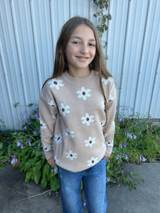 Kid's Beige Flower Crew Neck