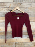 Scallop Hem Long Sleeve Rib Knit Top