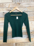 Scallop Hem Long Sleeve Rib Knit Top