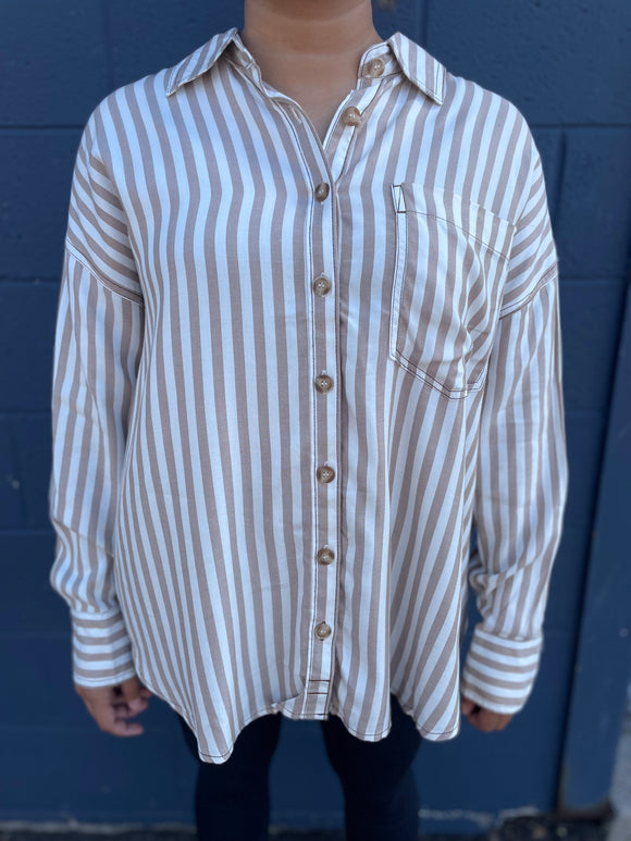 Stripe Collared Button Down Long Sleeve