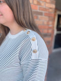 Fleece Striped Pullover With Button Detail