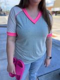 Color Block V Neck Drop Sleeve