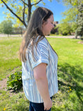 Textured Multi Colored Striped Short Sleeve