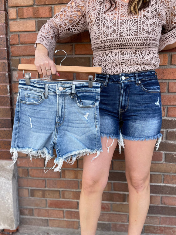 Zenana  Raw Frayed Hem Denim Shorts