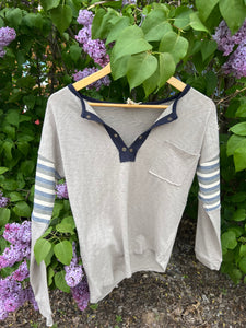 Stripe Contrast Grommet Henley Top