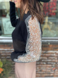 Beaded Lace Sleeve Sweater