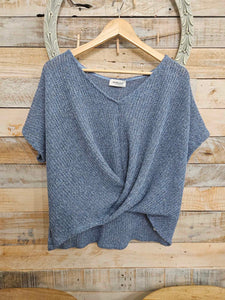 V Neck Bottom Twist Texture Knit top