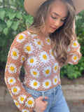 Round Neck Daisy Pattern Crocheted Top