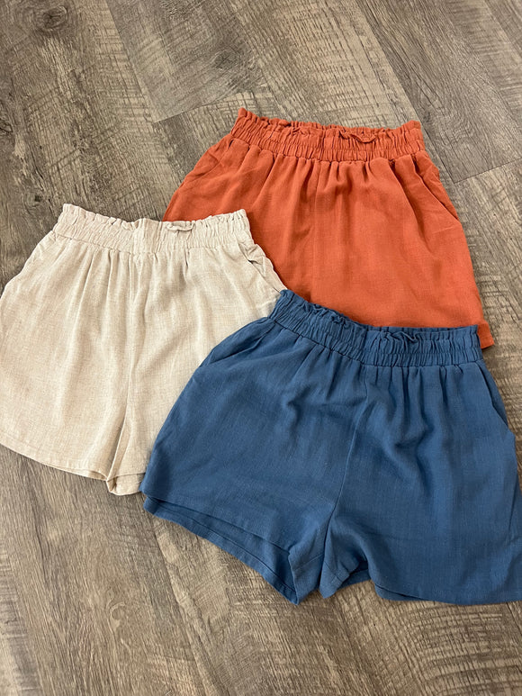 Linen Blend High Waist Shorts