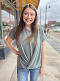 Round Neck Front Twist Short Sleeve