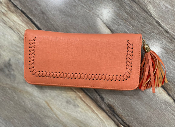 Whipstitch Braided Zip Around Wallet Wristlet
