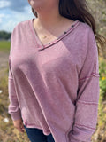 Washed Knit V-Neck Oversized Top