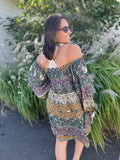 Boho Paisley Print Off The Shoulder Dress