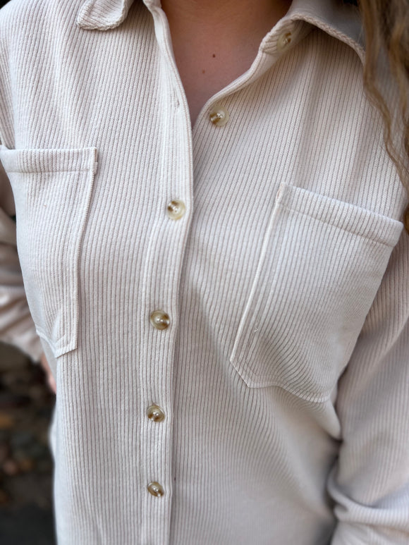 Rib Knit Exposed Seam Button Up