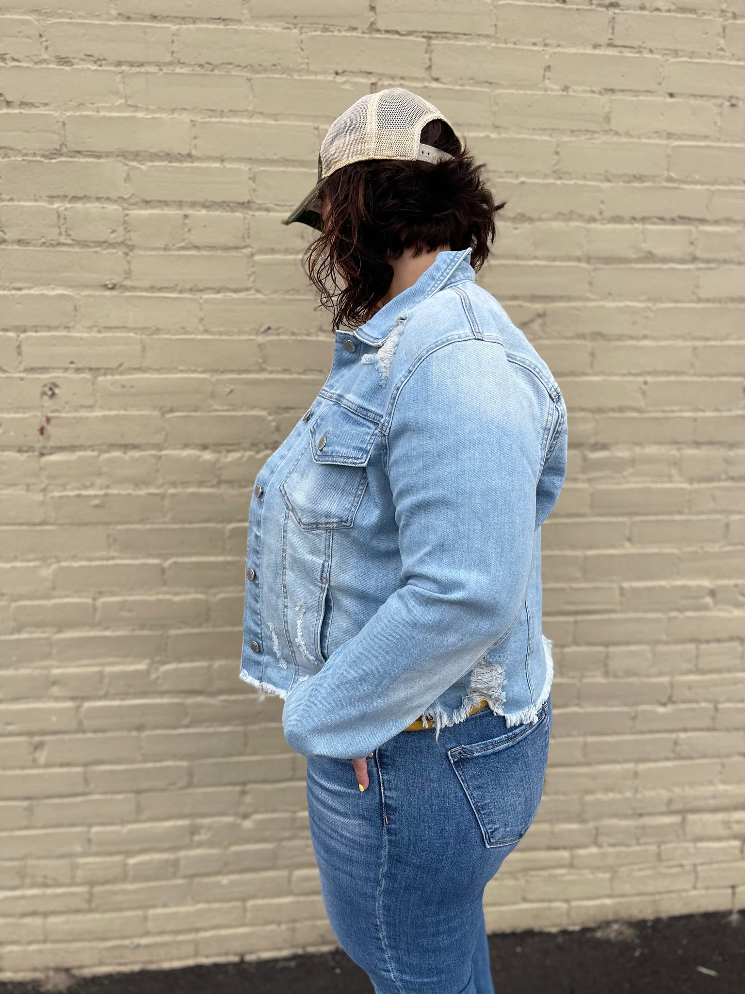 Bonfire Nights Distressed Denim Jacket (1XL to 3XL) – AllyOops Boutique