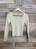 Scallop Hem Long Sleeve Rib Knit Top