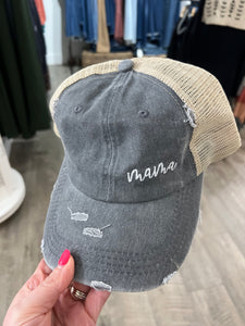 "Mama" Distressed Ponytail Hat