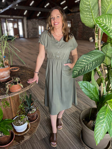 Button Up Short Sleeve Midi Dress