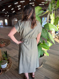 Button Up Short Sleeve Midi Dress