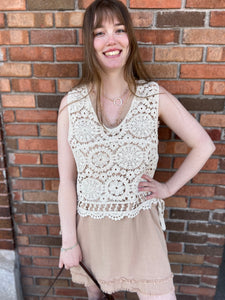 Side Self Tie Crochet Vest