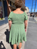 Floral Short Sleeve V Neck Smocked Dress