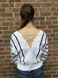 Striped Dolman Sleeve With Back Lace Detail