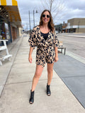 Short Sleeve Abstract Print Surplice Romper