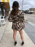 Short Sleeve Abstract Print Surplice Romper