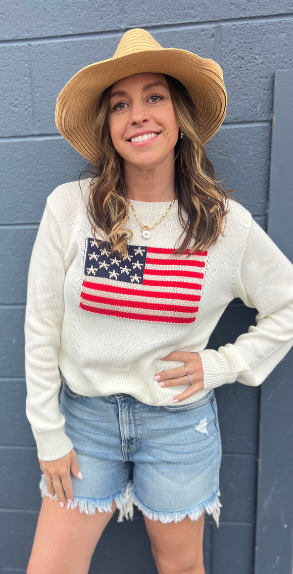 American Flag Round Neck Sweater