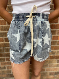 Mineral Washed Star Printed Shorts