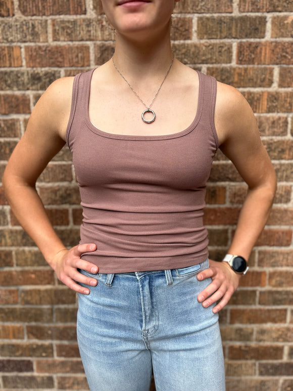 Square Neck Ribbed Tank Top