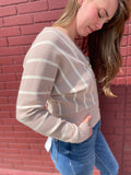 Striped Dolman Sleeve With Back Lace Detail