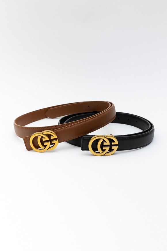 Dual Golden Lock Buckle Leather Belt