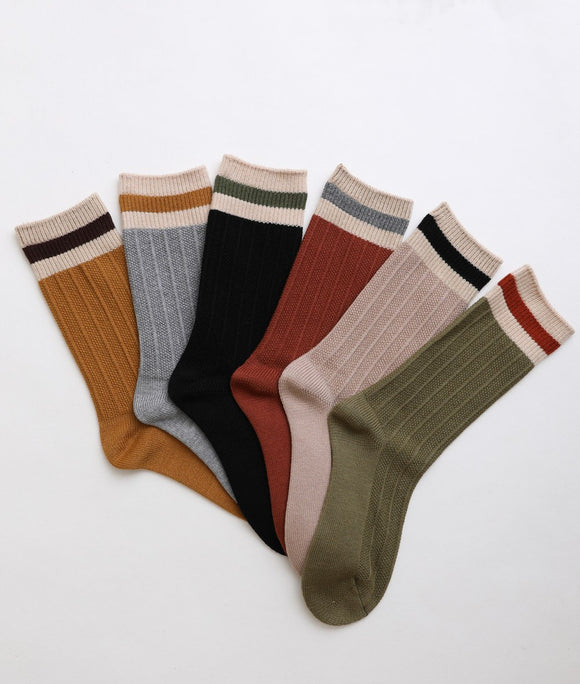 Retro Color Block Wool Crew Vintage Style Sock