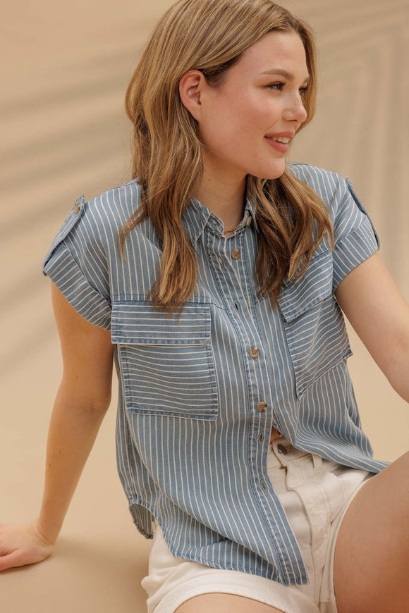 Striped Button Down Chambray Shirt