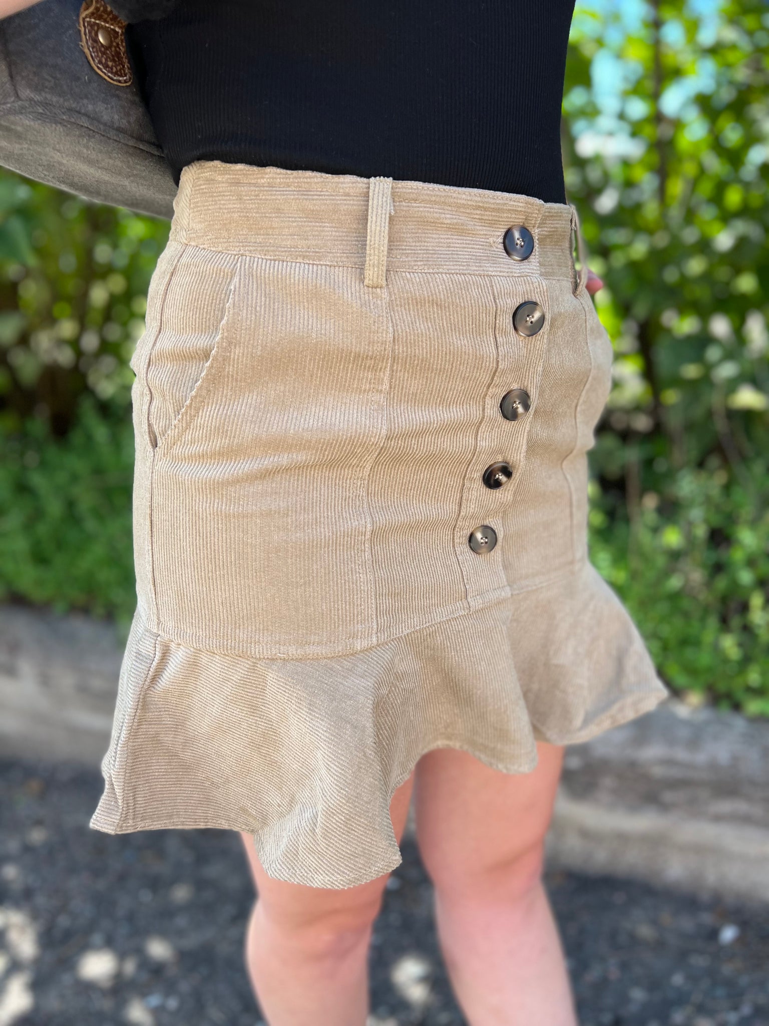 Corduroy Frill Button Down Mini Skirt – Two Sisters Boutique